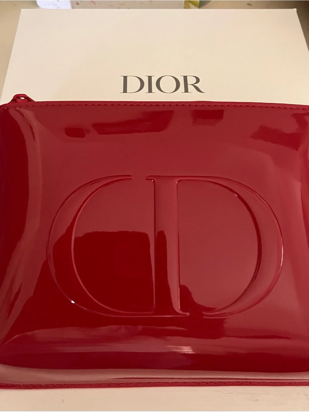 Dior Red Patent Embossed CD Cosmetic Pouch